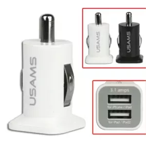 2: USAMS Universal Dual USB biloplader til cigarettænderen - Hvid