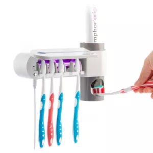 1: UV-steriliseringsapparat til tandbørster med holder og tandpasta beholder