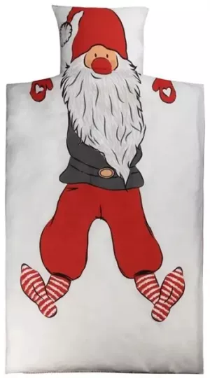 7: Jule sengetøj - 140x220 cm - Sengesæt med julenisse - Dynebetræk med 2 design - 100% bomuld