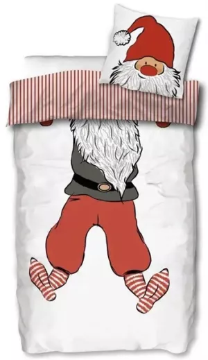 6: Jule sengetøj - 140x220 cm - Julesengetøj med julenisse - Vendbar dynebetræk - 100% bomuld