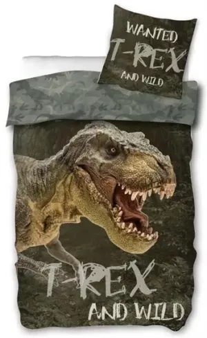 9: Sengetøj 140x200 cm - T-rex dinosaur sengetøj - 2 i 1 design - Sengetøj børn i 100% bomuld