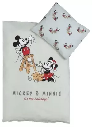 9: Jule sengetøj til baby 70x100 cm  - Mickey og Minnie - Julemotiv i mintgrøn - 100% bomuld