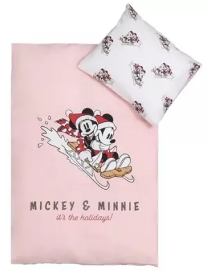 8: Jule sengetøj til baby 70x100 cm  - Mickey og Minnie - Julemotiv Rosa - 100% bomuld