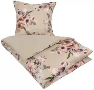 18: Blomstret sengetøj - 140x220 cm - Sand flower - Vendbar dynebetræk - 100% Bomuldssatin - Excellent By Borg sengesæt