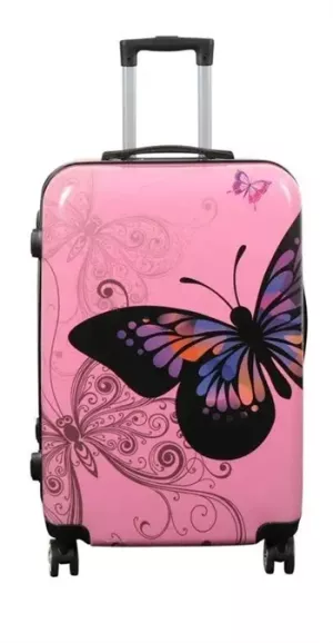 3: Kuffert - Hardcase kuffert - Str. Medium - Kuffert med motiv - Sommerfugl lyserød - Eksklusiv letvægt rejsekuffert