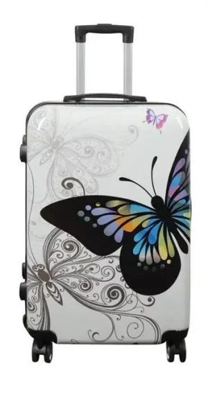 4: Kuffert - Hardcase kuffert - Str. Medium - Kuffert med motiv - Sommerfugl hvid - Eksklusiv letvægt rejsekuffert