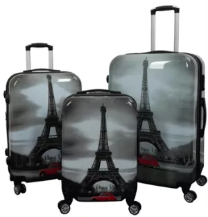 3: Kuffertsæt - 3 Stk. - Kuffert med motiv - Eiffeltårnet - Hardcase letvægt kuffert med 4 hjul