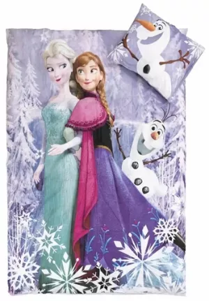 7: Frost junior sengetøj - Frozen - Anna,  Elsa sengesæt med Olaf - 2 i 1 design - 100% bomuld