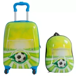 7: Børnekuffert - Kabinekuffert på hjul med rygsæk - Grøn kuffert med fodbold - Rejsesæt til børn