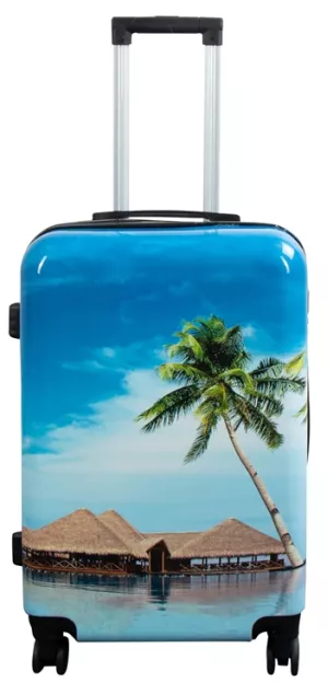9: Kuffert - Hardcase kuffert - Str. Medium - Kuffert med motiv - Strand og palmer - Eksklusiv letvægt rejsekuffert