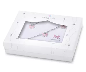 3: Pia & Per sommerfugle gavesæt med børnesmykker i sølv, rosa