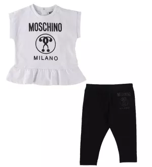 3: Moschino T-shirt/Leggings - Hvid/Sort m. Sort/Similisten - 9-12 mdr - Moschino T-Shirt