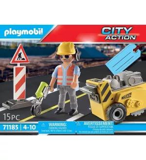 1: Playmobil City Action - Byggearbejder med kantfræser - 71185 - 1 - OneSize - Playmobil Legetøjsfigur