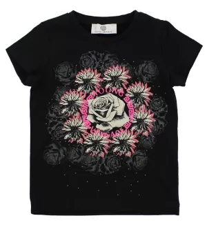 3: Young Versace T-shirt - Sort m. Blomster/Similisten - 4 år (104) - Versace T-Shirt