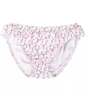 10: Petit Crabe Bikinitrusser - Zoe - UV50+ - Hvid m. Flamingo - 9-10 år (134-140) - Petit Crabe Bikini