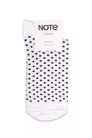 1: Oroblu - Strømper - Note Woman Bamboo Dots Roll Top - White/Black Dots