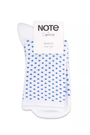 15: Oroblu - Strømper - Note Woman Bamboo Dots Roll Top - White/Blue Dots