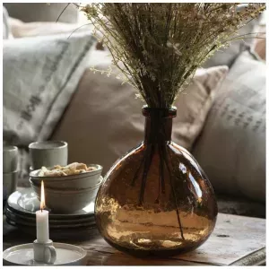3: Glasballon / vase brunt glas mundblæst - Ib Laursen - H: 26 cm