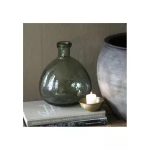 7: Glasballon / vase grønt glas mundblæst - Ib Laursen - H: 26 cm