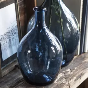 4: Glasballon / vase blåt glas mundblæst - Ib Laursen - H: 28 cm