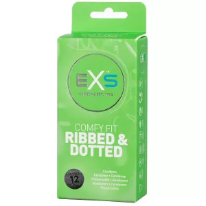 13: EXS 3in1 Comfy Fit Ribbed & Dotted Kondomer 12 stk   - Klar